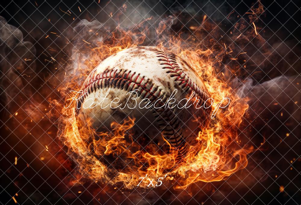 Kate Sports Hot Fire White Smoke Burning Baseball Backdrop Designed by Chain Photography