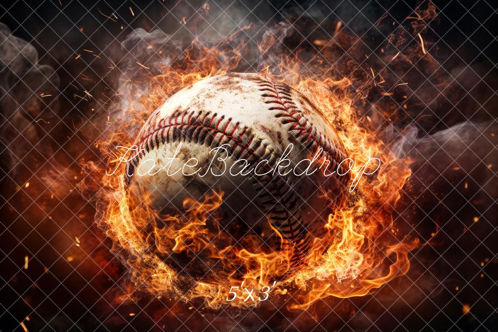 Kate Sports Hot Fire White Smoke Burning Baseball Backdrop Designed by Chain Photography