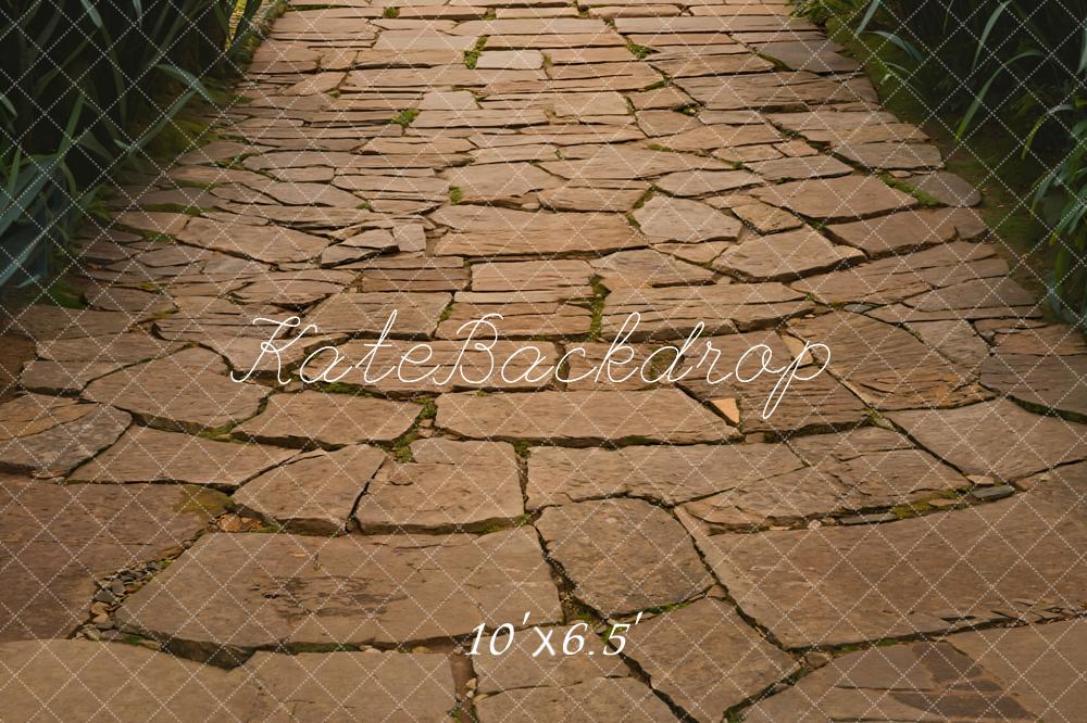 Kate Summer Green Plant Brown Stone Path Floor Backdrop Designed by GQ