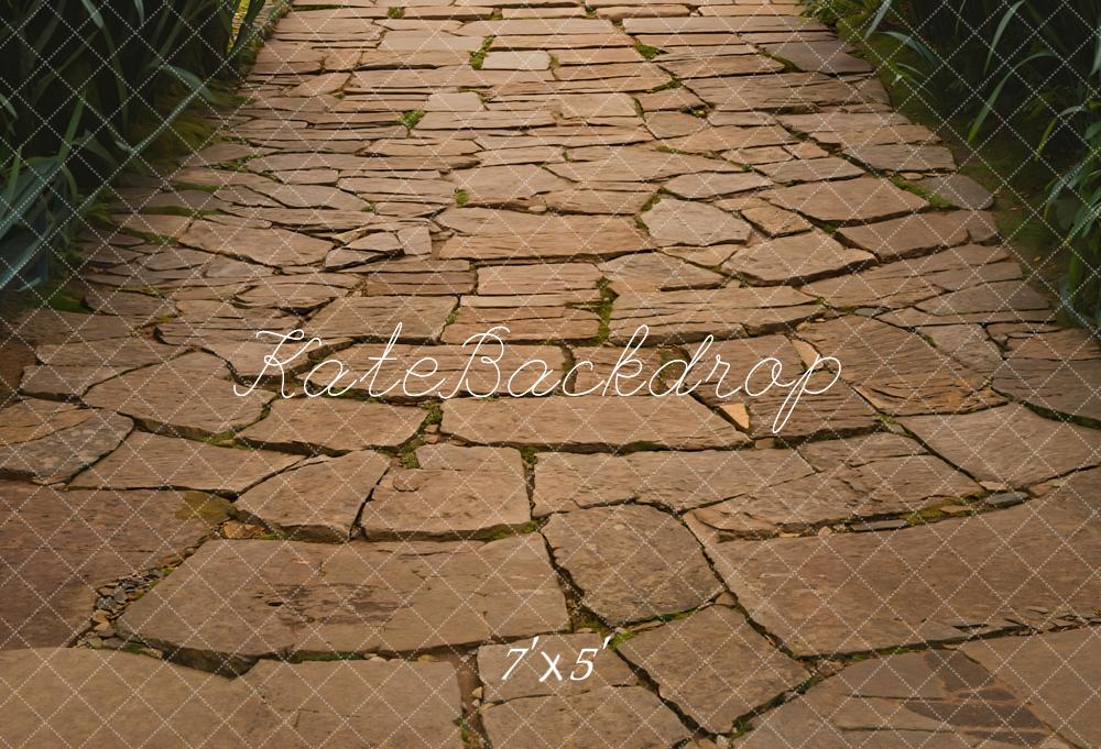 Kate Summer Green Plant Brown Stone Path Backdrop Designed by GQ