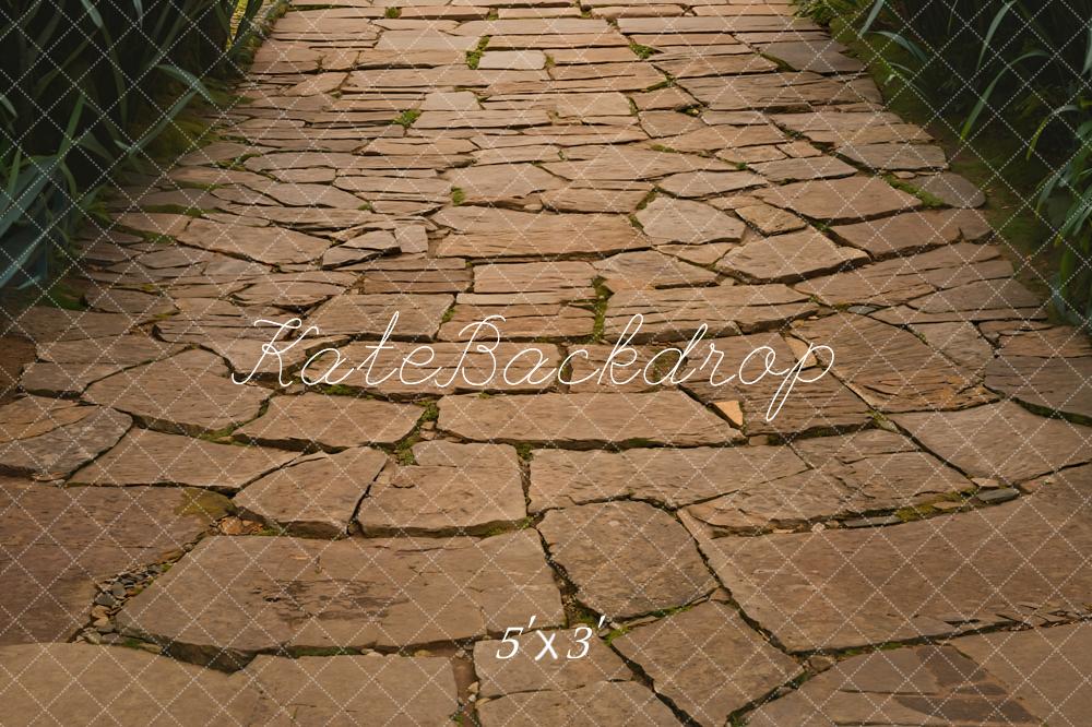 Kate Summer Green Plant Brown Stone Path Floor Backdrop Designed by GQ