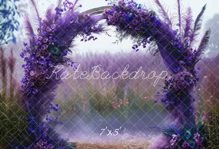 Kate Outdoor Wedding Boho Purple Reed Flower Arch Printed Backdrop Designed by GQ