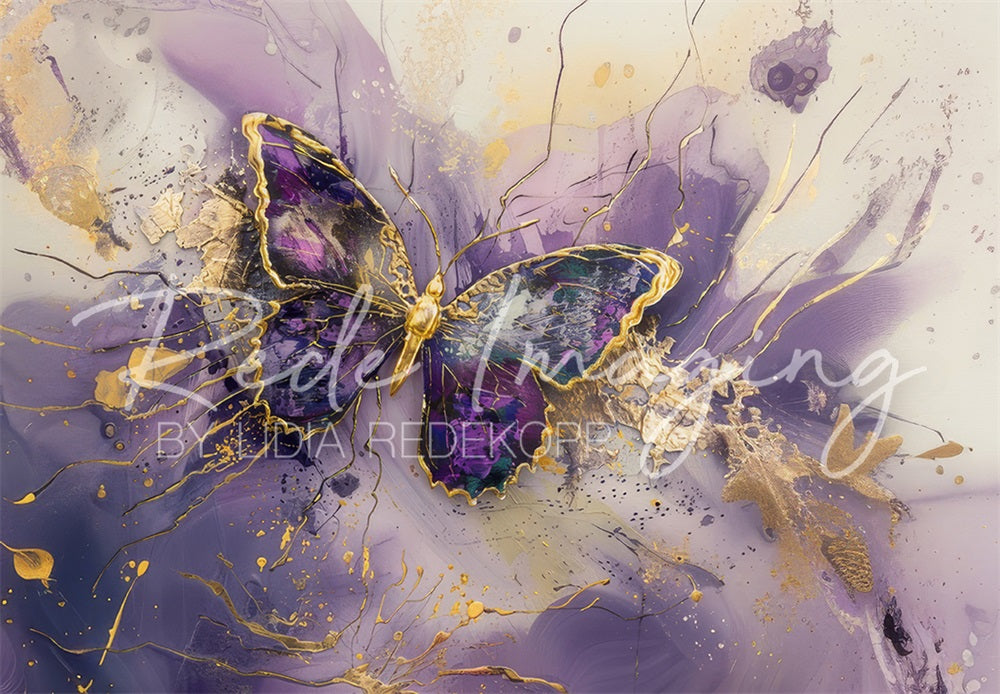 Lightning Deal #3 Kate Abstract Purple Fine Art Graffiti Butterfly Beige Broken Wall Backdrop Designed by Lidia Redekopp