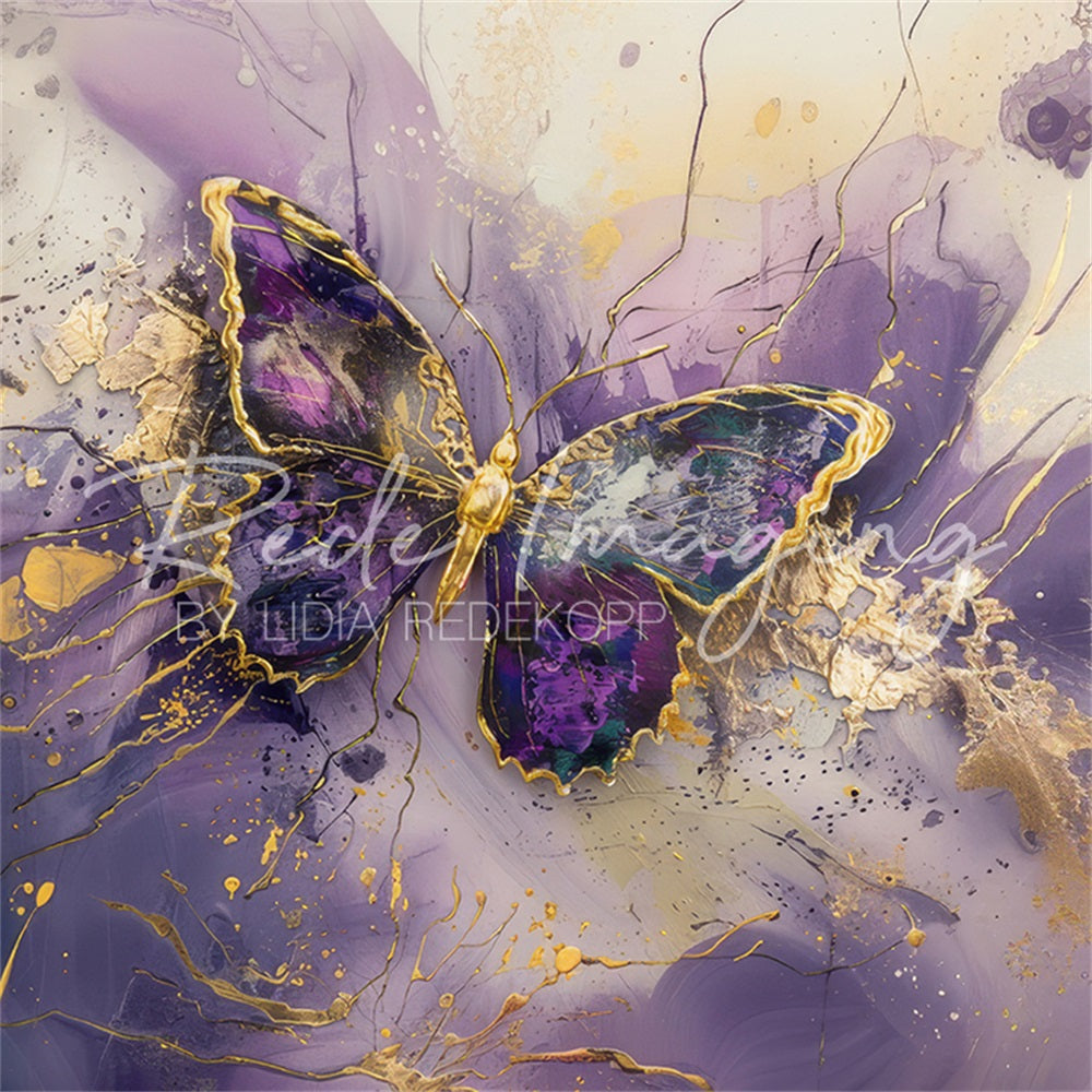 Kate Abstract Purple Fine Art Graffiti Butterfly Beige Broken Wall Backdrop Designed by Lidia Redekopp