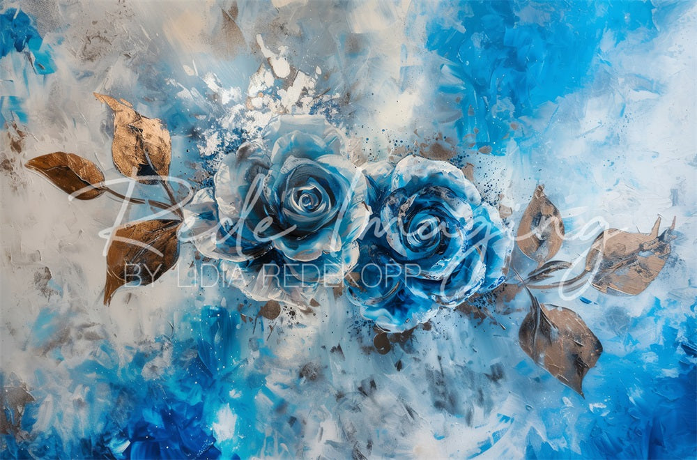 Lightning Deal #3 Kate Abstract Fine Art Blue and Silver Graffiti Rose Wall Backdrop Designed by Lidia Redekopp