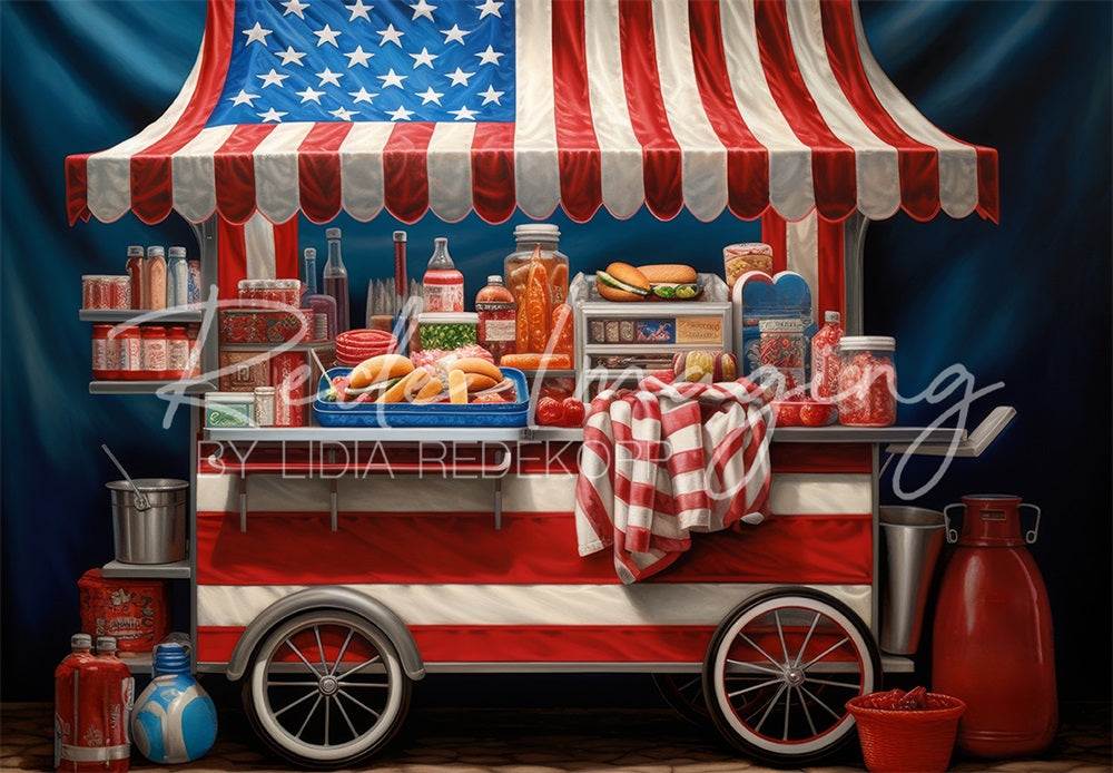 Lightning Deal #3 Kate Independence Day Red Plaid Cloth Iron Hot Dog Stand Backdrop Designed by Lidia Redekopp