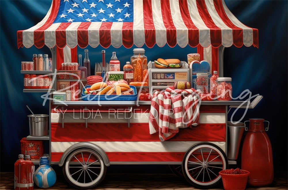 Lightning Deal #3 Kate Independence Day Red Plaid Cloth Iron Hot Dog Stand Backdrop Designed by Lidia Redekopp