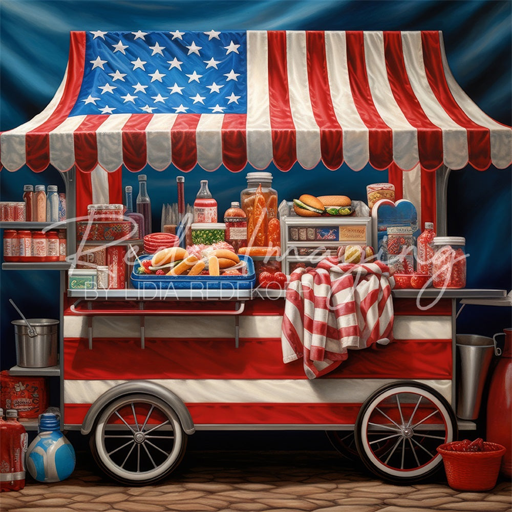 Kate Independence Day Red Plaid Cloth Iron Hot Dog Stand Backdrop Designed by Lidia Redekopp