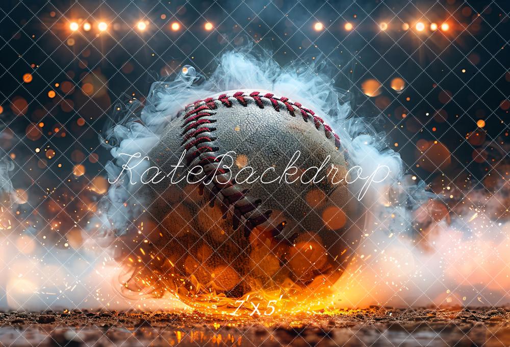 Kate Bokeh Sports Hot Fire White Smoke Burning Baseball Backdrop Designed by Chain Photography