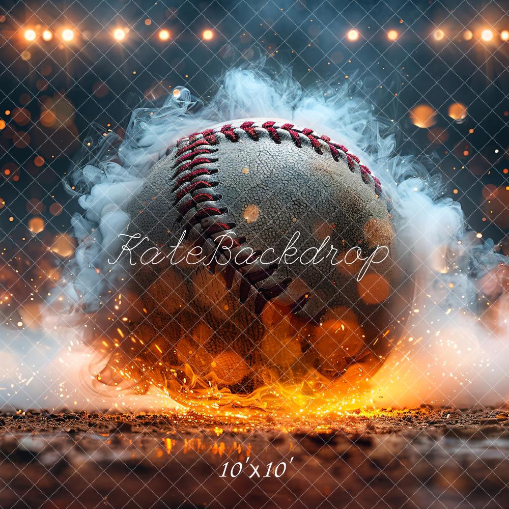 Kate Bokeh Sports Hot Fire White Smoke Burning Baseball Backdrop Designed by Chain Photography