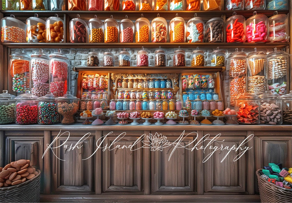 Kate Retro Dark Brown Display Cabinet Colorful Candy Shop Backdrop Designed by Laura Bybee