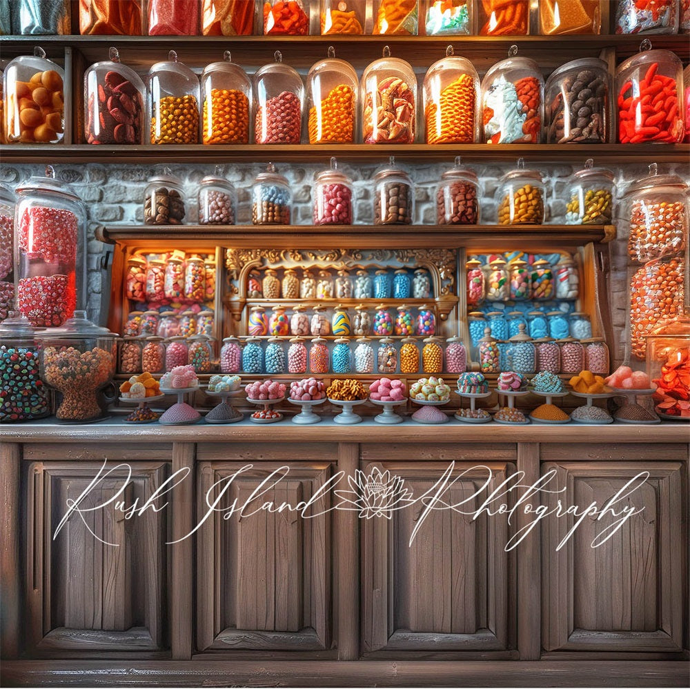 Kate Retro Dark Brown Display Cabinet Colorful Candy Shop Backdrop Designed by Laura Bybee