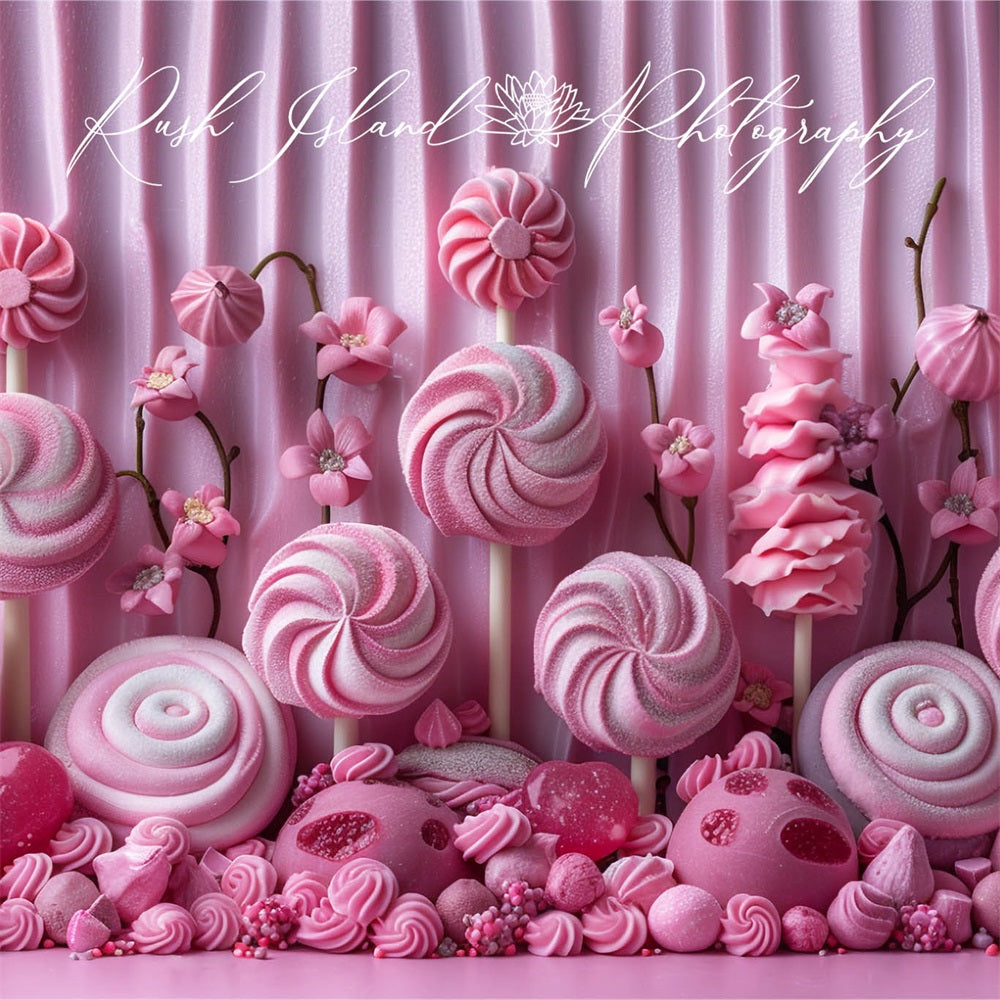 Kate Sweet Pink Flower and Candy Wave Stripe Wall Backdrop Designed by Laura Bybee