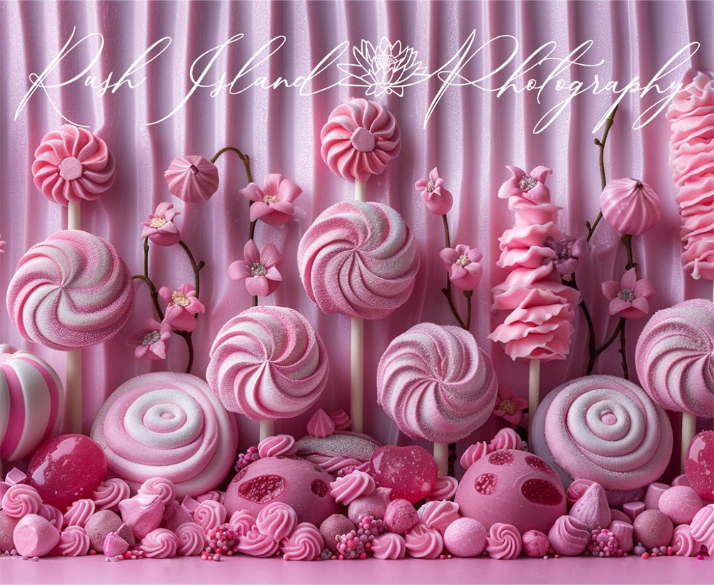 Kate Sweet Pink Flower and Candy Wave Stripe Wall Backdrop Designed by Laura Bybee