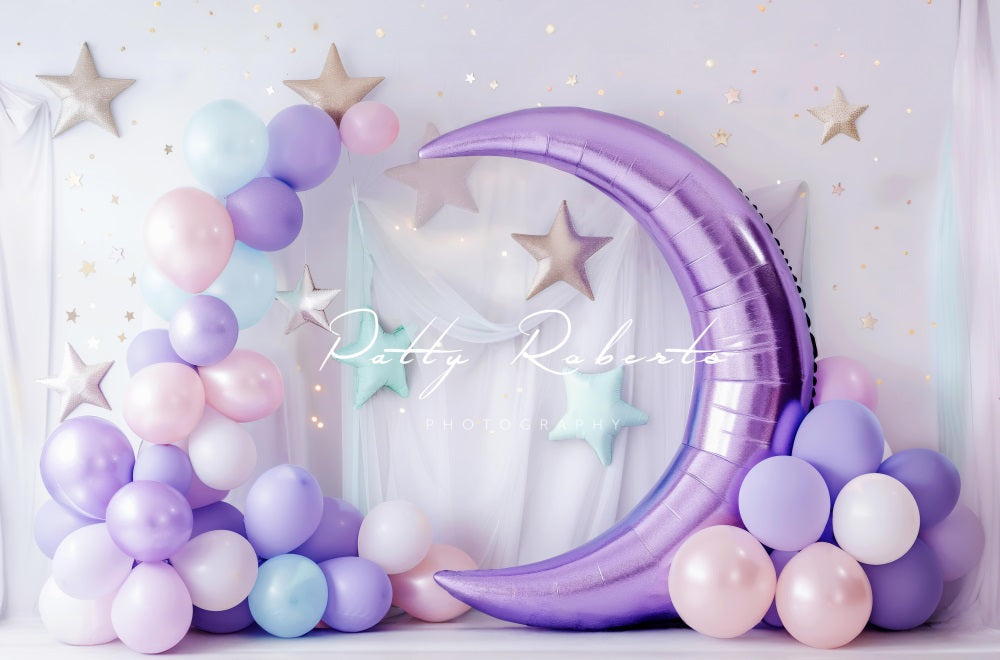 Lightning Deal #3 Kate Cake Smash Purple Moon White Curtain Colorful Balloon Arch and Star Wall Backdrop Designed by Patty Robert