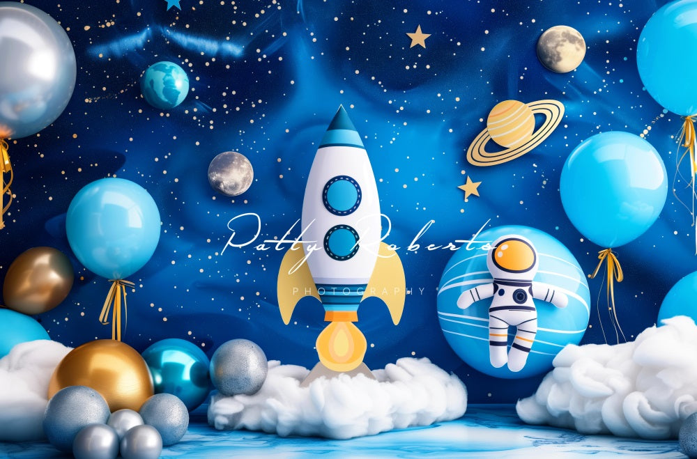 Kate Astronaut Blue Universe Space Planet Rocket Balloon Backdrop Designed by Patty Robert