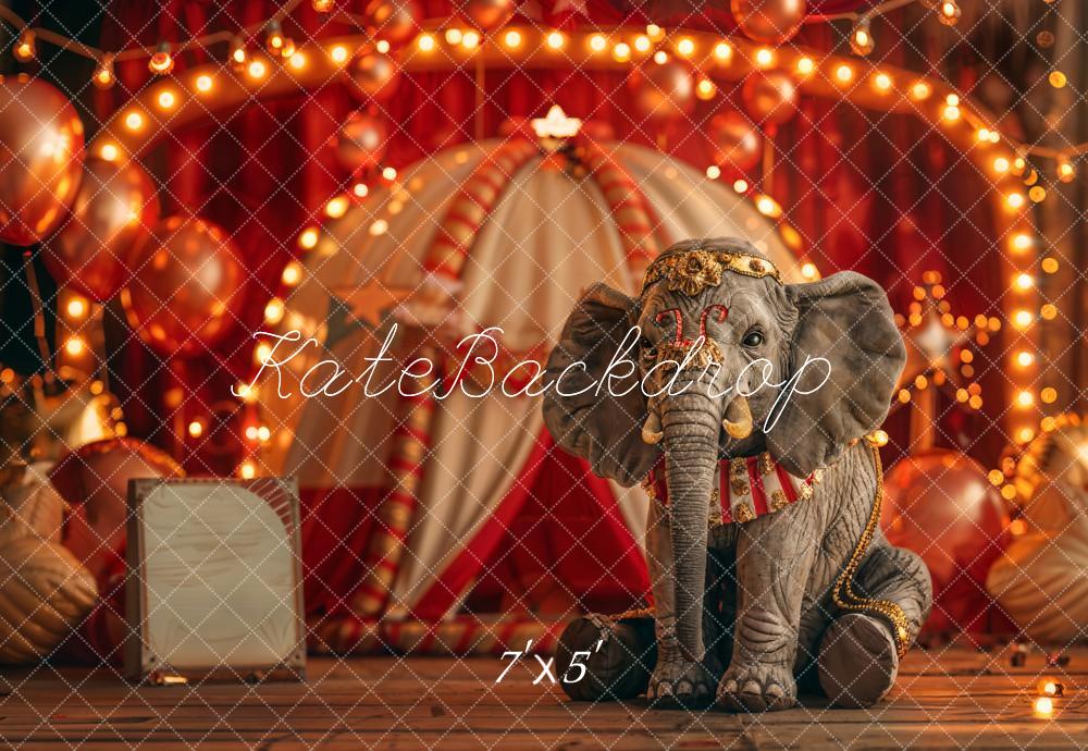 Kate Birthday Bokeh Red Balloon Arch Carnival Circus Elephant Cake Smash Backdrop Designed by Emetselch
