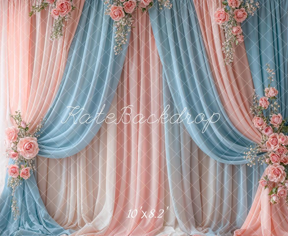 Kate Fine Art Floral Pink and Blue Gradient Curtain Backdrop Designed by Emetselch