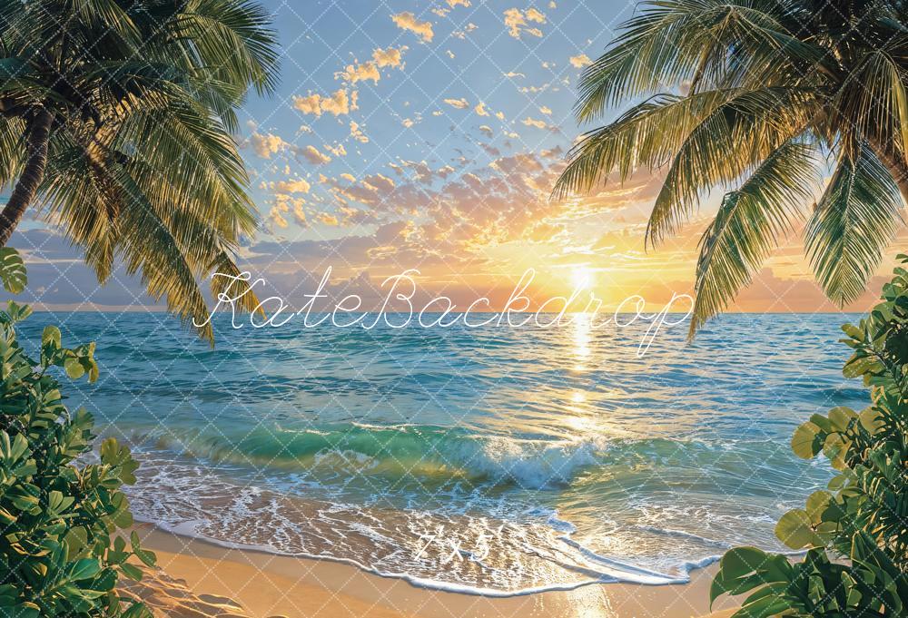 Kate Summer Sea Beach Green Plant White Wave Backdrop Designed by Emetselch