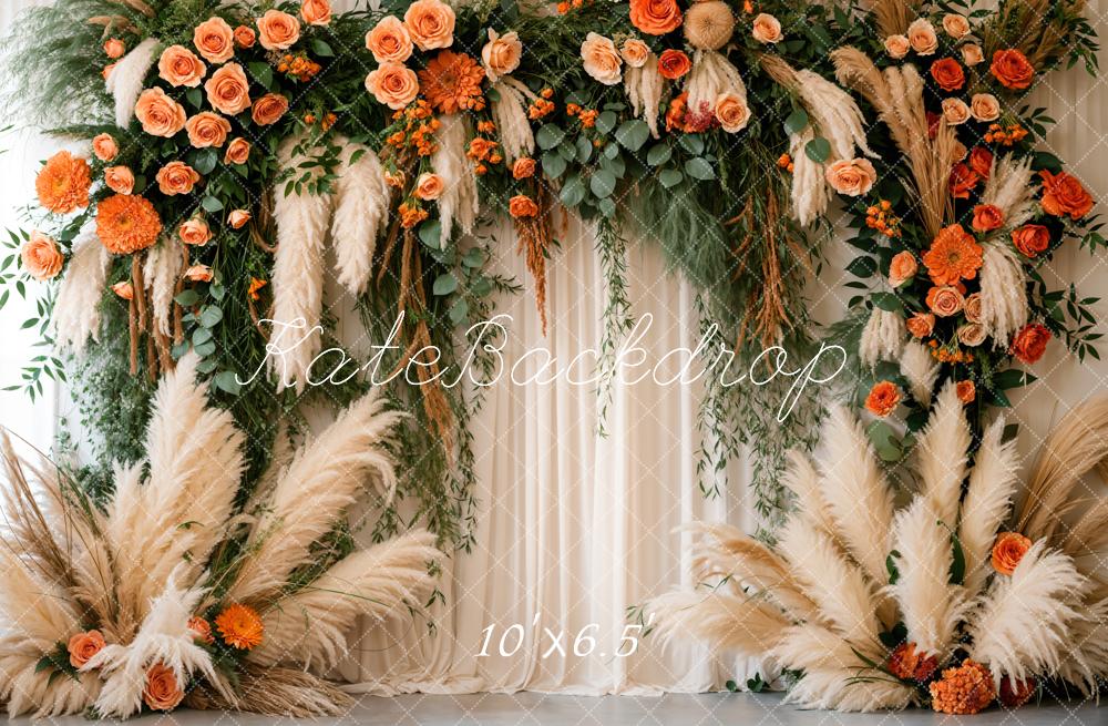 Kate Boho Fine Art Colorful Floral White Curtain Backdrop Designed by Emetselch