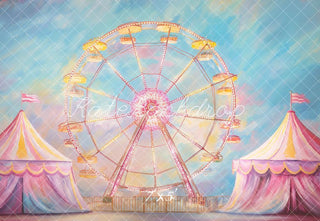 Kate Romantic Dreamy Pink Bokeh Watercolor Amusement Park Printed Backdrop Designed by GQ