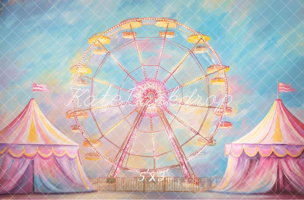 Kate Romantic Dreamy Pink Bokeh Watercolor Amusement Park Backdrop Designed by GQ