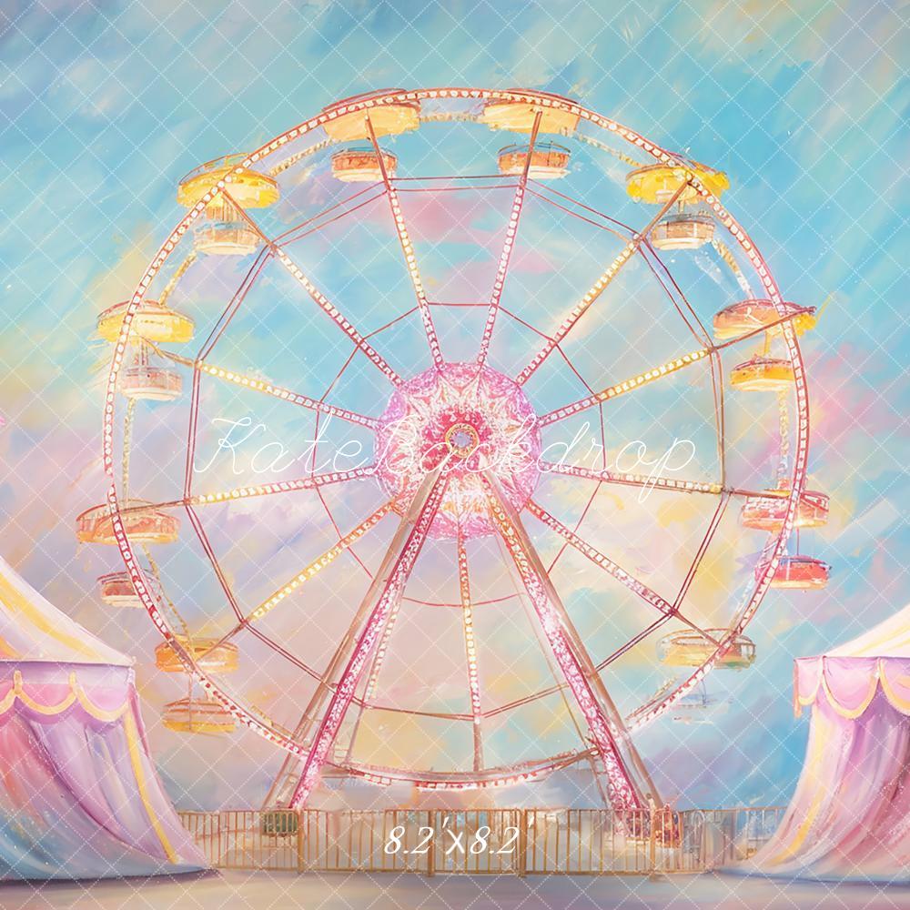 Kate Romantic Dreamy Pink Bokeh Watercolor Amusement Park Backdrop Designed by GQ