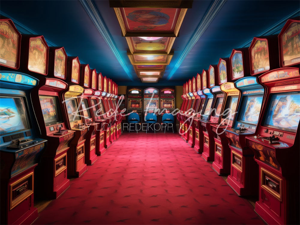Kate Vintage Red Arcade Game Hall Backdrop Designed by Lidia Redekopp