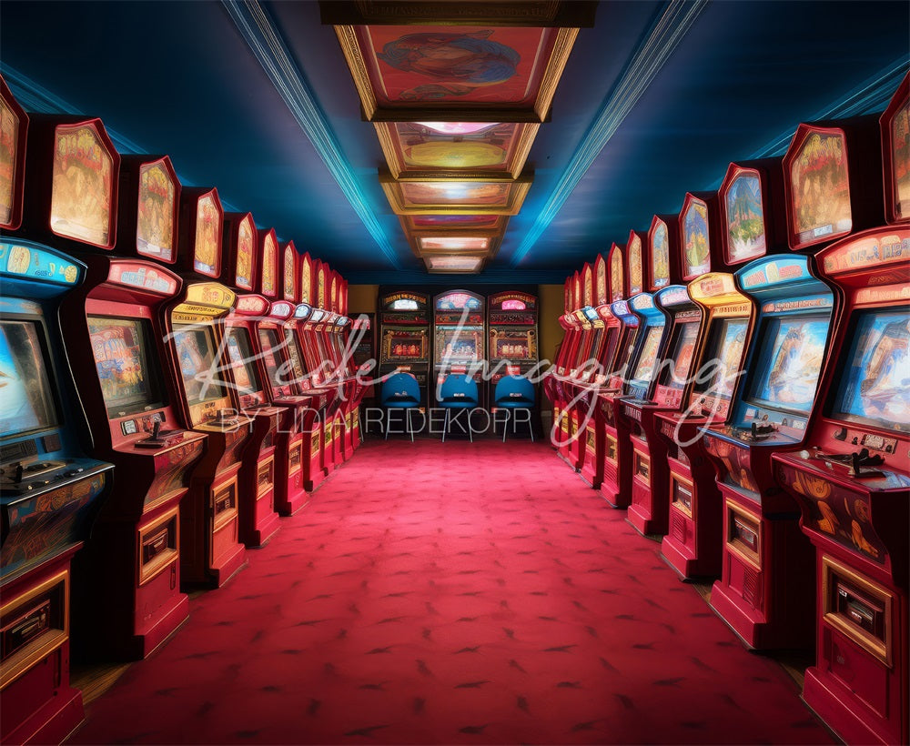 Kate Vintage Red Arcade Game Hall Backdrop Designed by Lidia Redekopp
