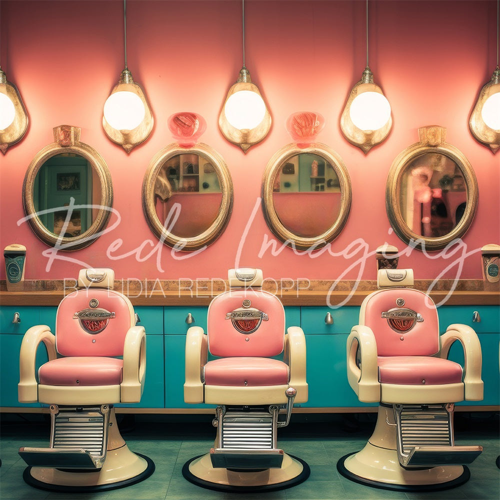 Kate Retro Green Cabinet Pink Salon Beauty Shop Backdrop Designed by Lidia Redekopp