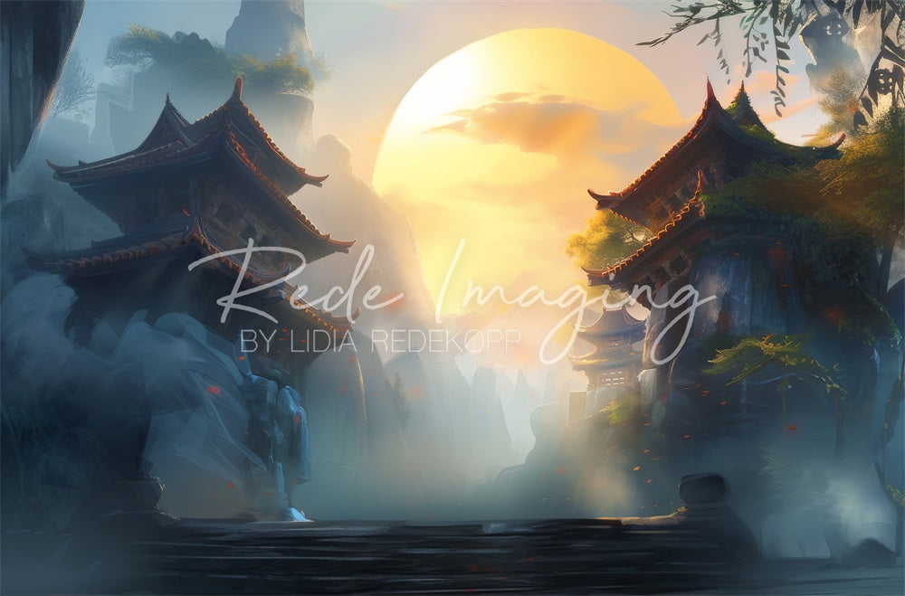 Kate Traditional Kung Fu Street Sunset Mountain Building Backdrop Designed by Lidia Redekopp