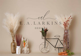 Voorjaar Boho Riet Fiets Konijn Wortel Beige Muur Foto Achtergrond Ontworpen door Erin Larkins
