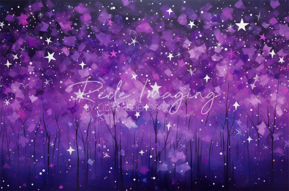 Kate Fine Art Painted Dark Purple Bokeh Sparkling Star Forest Backdrop Designed by Lidia Redekopp
