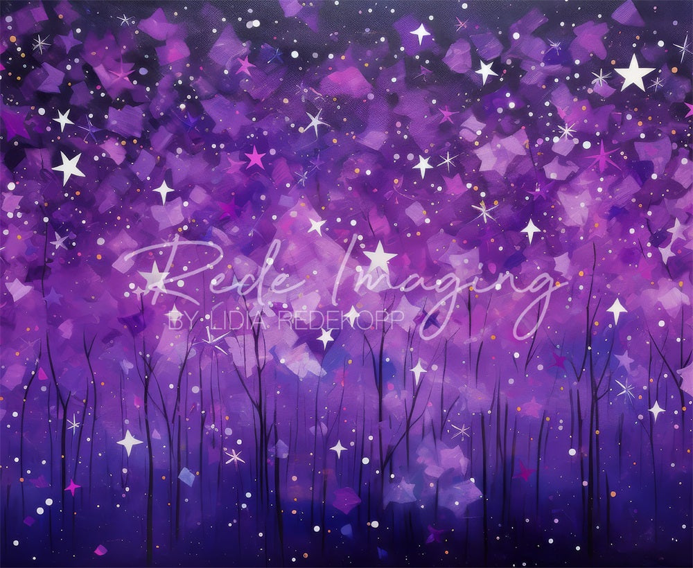 Kate Fine Art Painted Dark Purple Bokeh Sparkling Star Forest Backdrop Designed by Lidia Redekopp