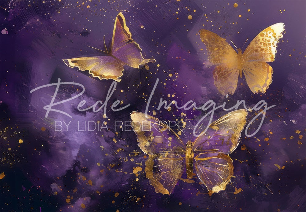 Kate Fine Art Purple Gold Painting Butterfly Backdrop Designed by Lidia Redekopp