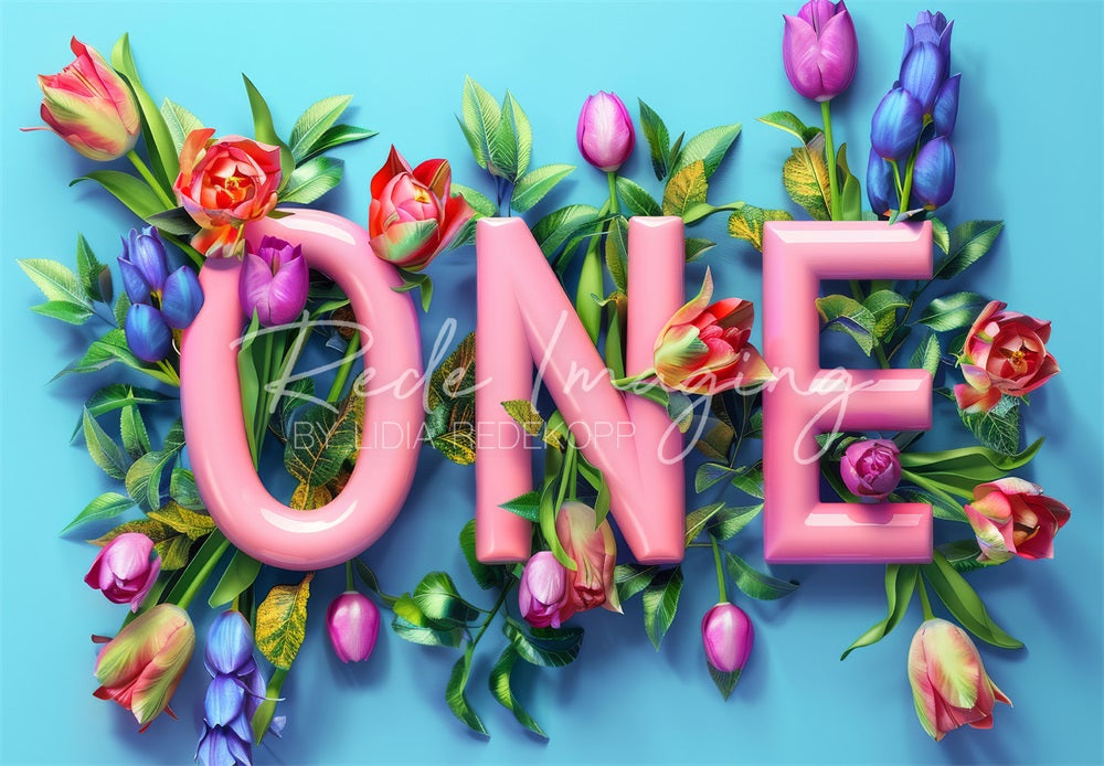 Pink One Design Kate Fine Art Colorful Tulip Flower Pink One Sign Backdrop Designed by