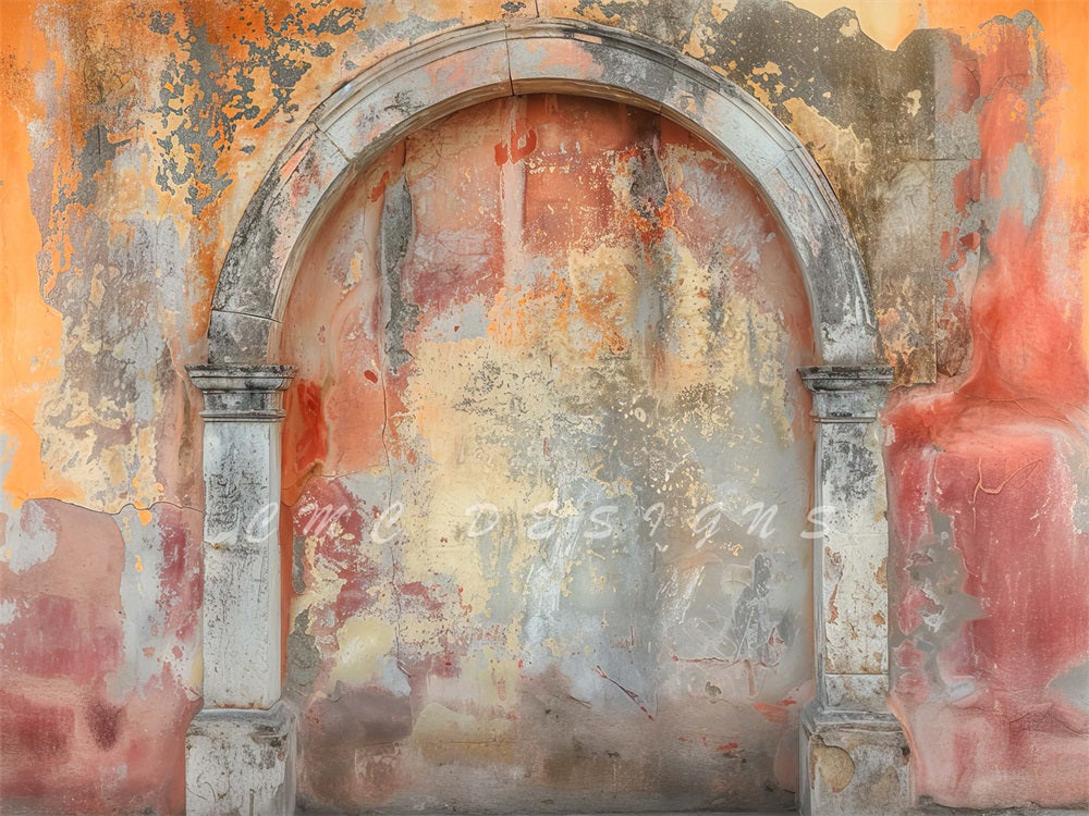 Kate Retro Colorful Rusty Marble Arch Backdrop Designed by Candice Compton