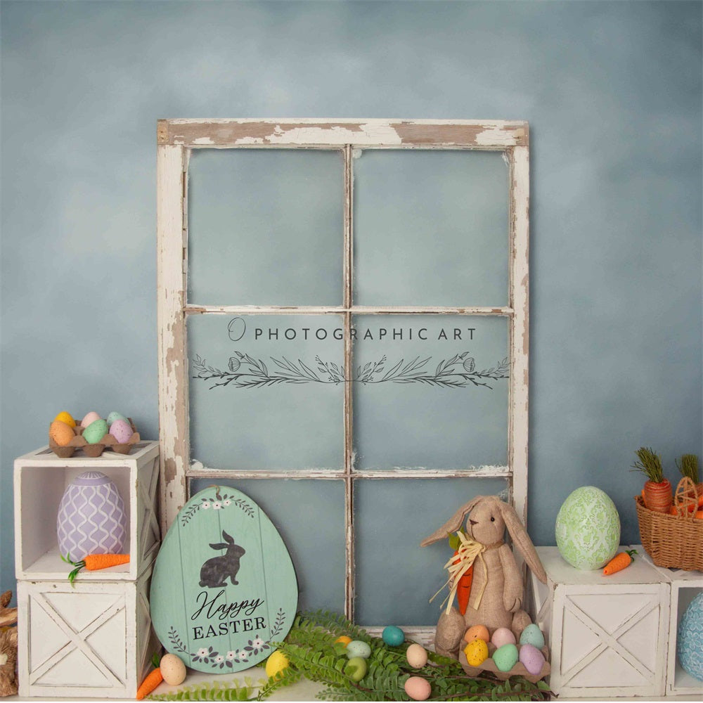 Kate Easter Egg Bunny Broken Frame Window Dark Blue Wall Backdrop for Photography Designed by Jenna Onyia