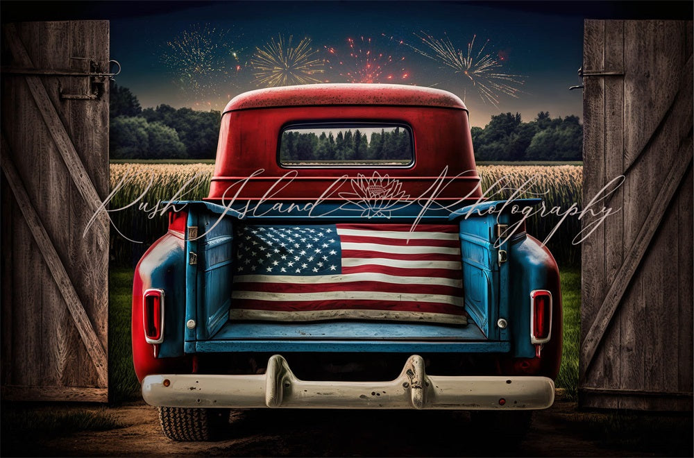 TEST kate Independence Day Night Firework Field Brown Wooden Door Red Car Backdrop Designed by Laura Bybee