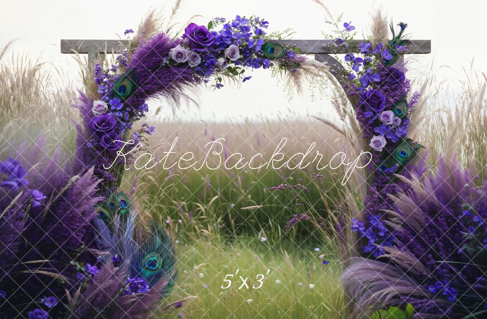 Kate Wedding Boho Purple Reed Flower Arch Green Field Backdrop Designed by Emetselch