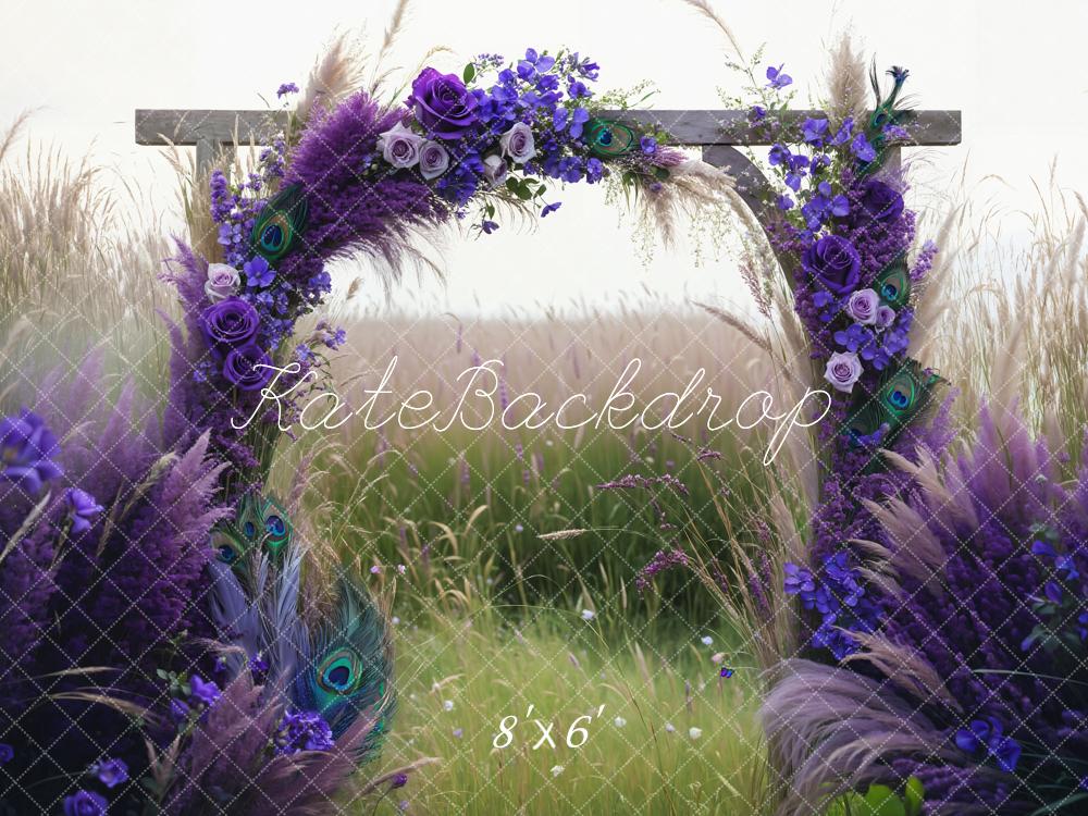 Kate Wedding Boho Purple Reed Flower Arch Green Field Backdrop Designed by Emetselch