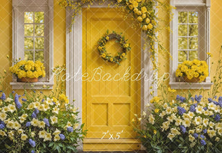 Giorno della madre Arte floreale raffinata Giallo e Bianco Porta in legno Sfondo della casa progettato da Emetselch