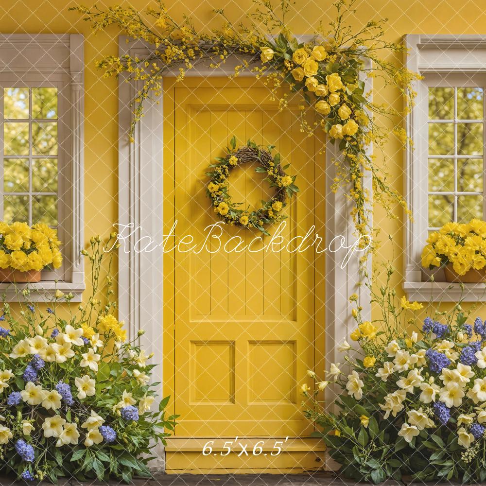 Kate Mother's Day Fine Art Flower Yellow and White Wooden Door House Backdrop Designed by Emetselch