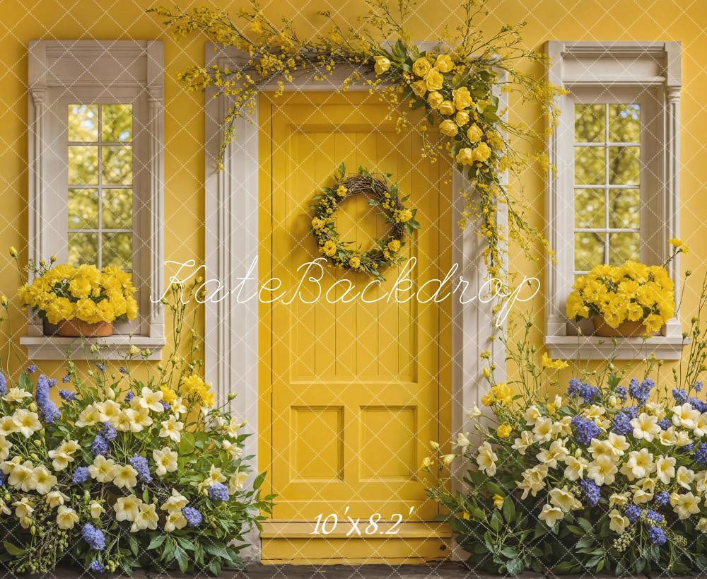 Kate Mother's Day Fine Art Flower Yellow and White Wooden Door House Backdrop Designed by Emetselch