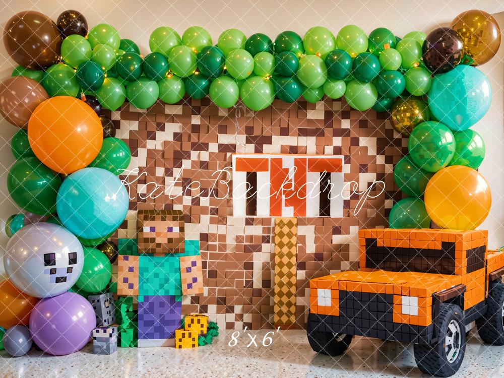Kate Birthday Cake Smash Game Colorful Balloon Arch Puzzle Wall Backdrop Designed by Emetselch