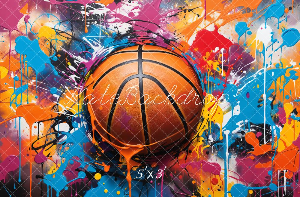 Kate Retro Cool Sports Colorful Graffiti Basketball Backdrop Designed by Chain Photography