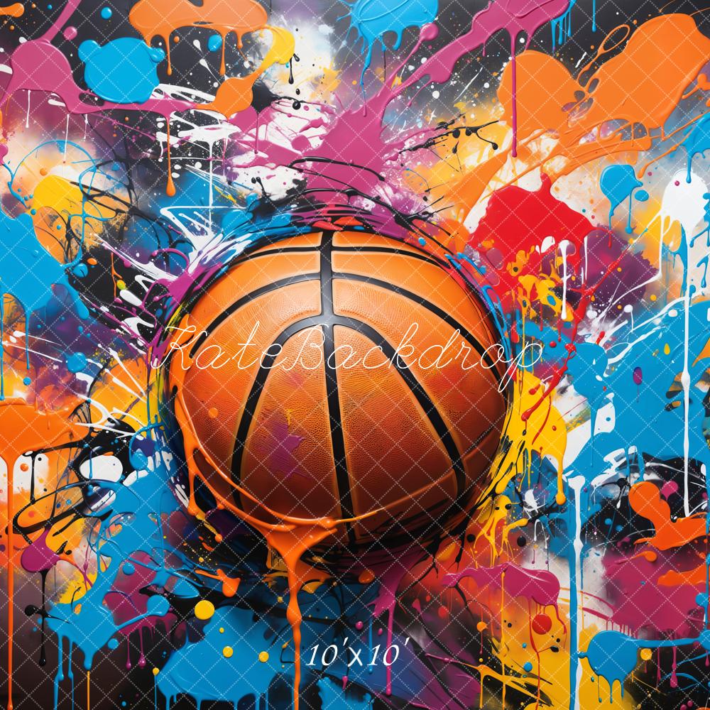 Kate Retro Cool Sports Colorful Graffiti Basketball Backdrop Designed by Chain Photography