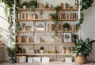 Kate Indoor Green Plant Wooden Bookshelf Printed Backdrop Designed by Emetselch