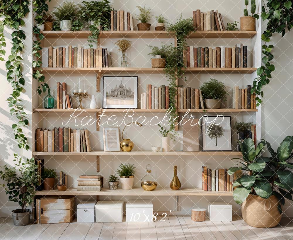 Kate Indoor Green Plant Wooden Bookshelf Backdrop Designed by Emetselch