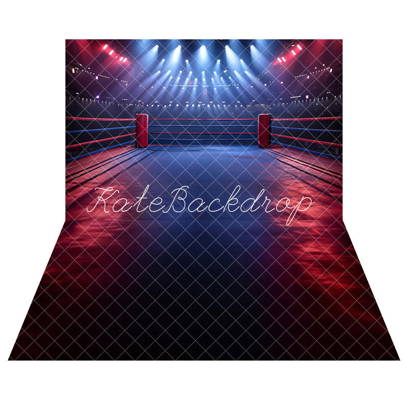 Kate Dark Sports Wrestling Arena Backdrop+Dark Black and Red Gradient Wrestling Floor Backdrop